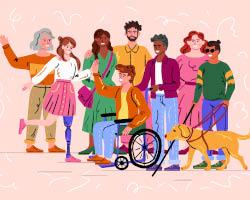 Illustration of diverse group of people with a range of abilities and disabilities